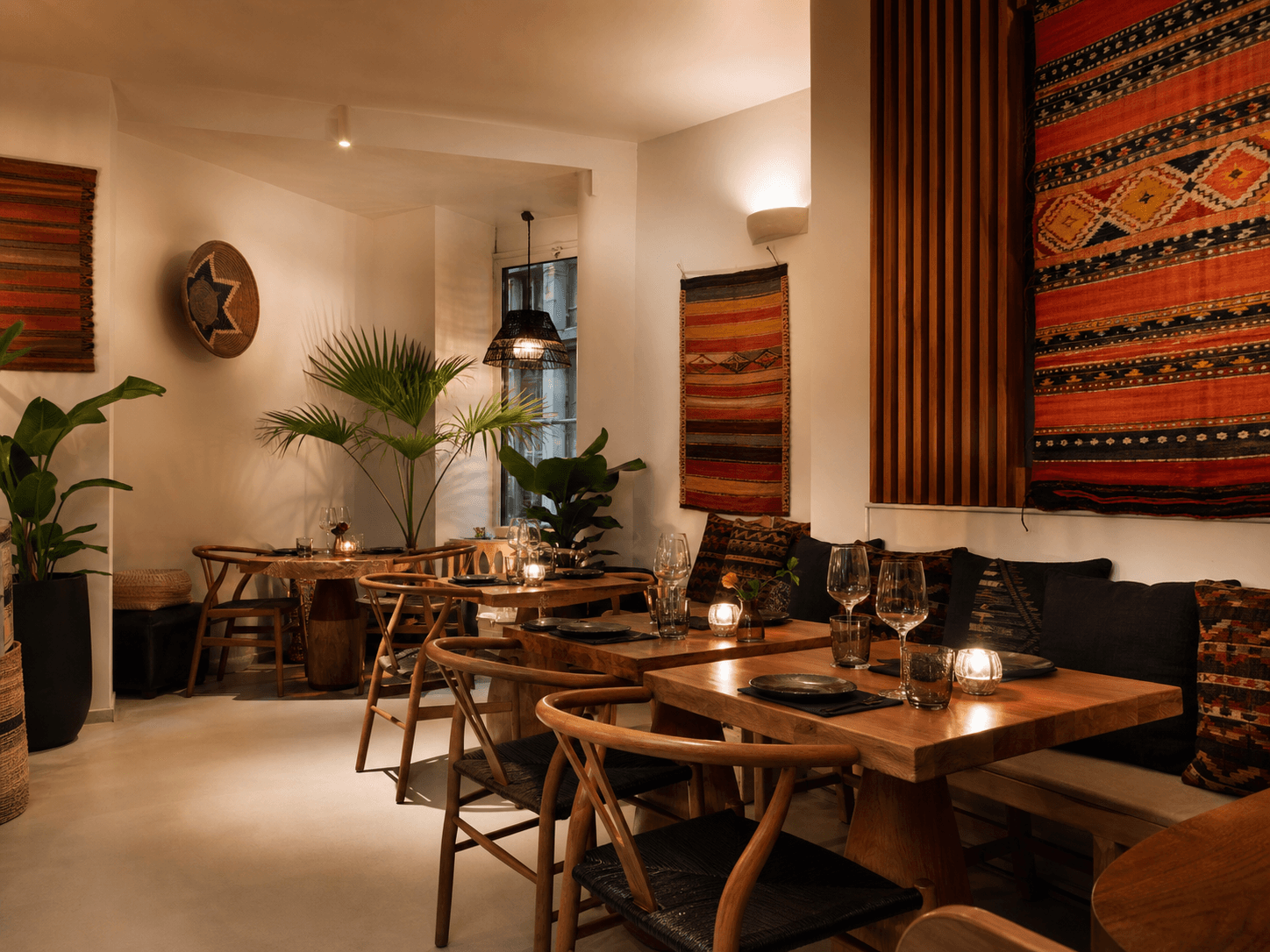 Warm modern African restaurant interior
